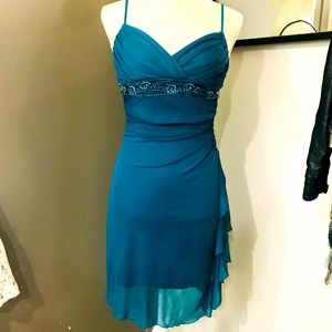 JODI KRISTOPHER Green Asymmetric Layers Dress